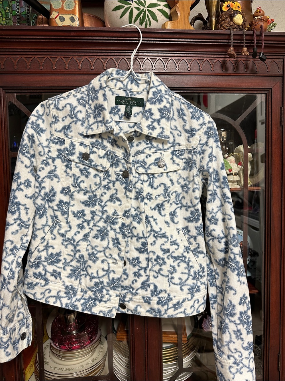 Lauren Ralph Lauren White Jean Jacket with Blue Floral Print